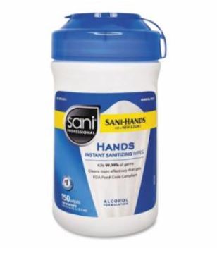 Hands Instant Sanitizing Wipes, 150 Sheets per Canister, Unscented, 12 EA/CA