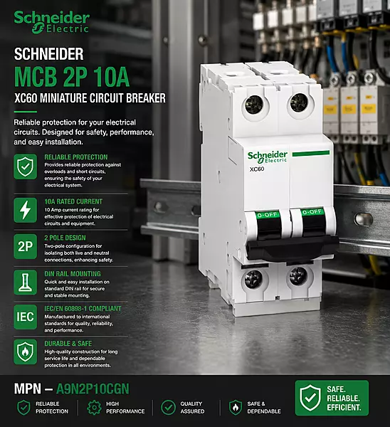 Schneider MCB 2P 10A XC60