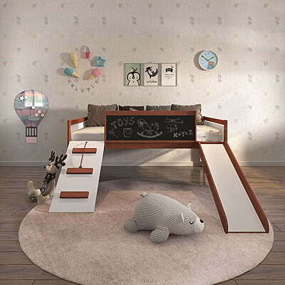 Kids Bed with Dual Slide and Climbing Ramp – Fun and Functional Play Bed