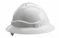 Full Brim Hard Hat, Ratchet Adjustment, Unvented, White