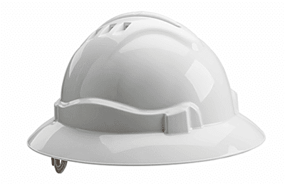 Full Brim Hard Hat, Ratchet Adjustment, Unvented, White