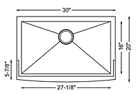 Large Single Bowl-18g HZ Apron, Zero Radius, 30"