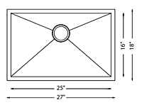 Large Single Bowl - 16g HZR Series, Zero Radius, 27" - 500181