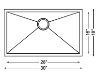 Large Single Bowl - 16g, HZR Series, True Zero Radius, 30" - 101962