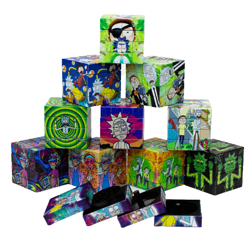 Cartoon Cube Herb Grinder 4-Parts  ricky morty