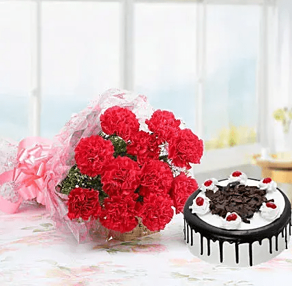 Black Forest Cake With Pink Carnations Black Forest Cake With Pink Carnations