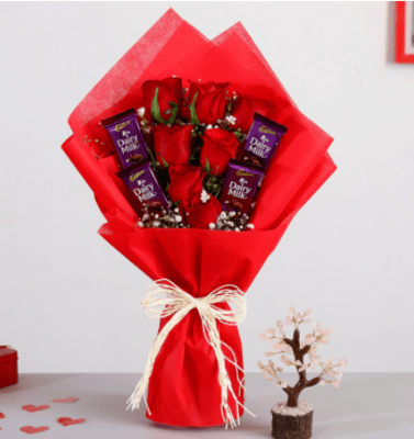 Red Roses Bouquet With Dairy Milk Chocolates