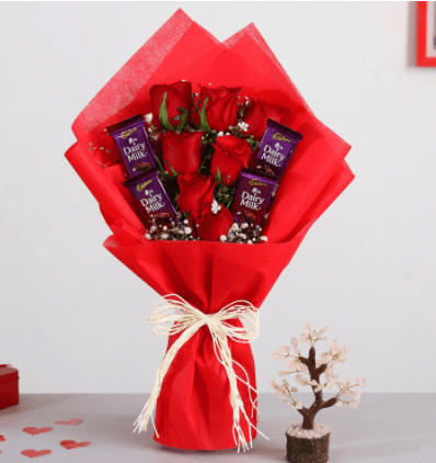 Red Roses Bouquet With Dairy Milk Chocolates