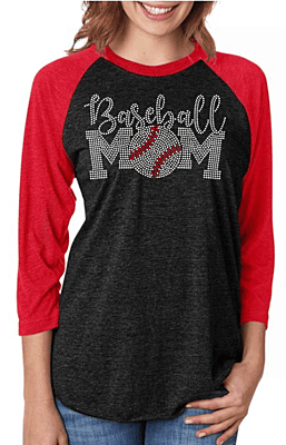 Baseball Mom Rhinestone Raglan Tee Baseball Mom Rhinestone Raglan Tee