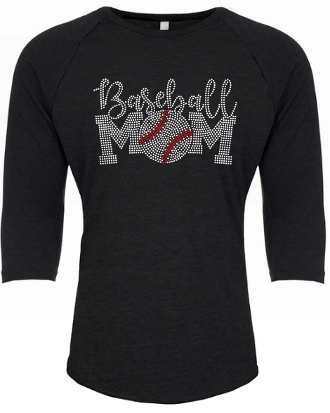 Baseball Mom Rhinestone Raglan Tee Baseball Mom Rhinestone Raglan Tee