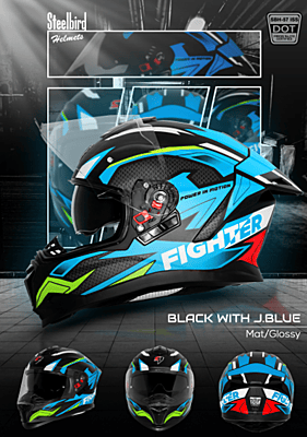 STEELBIRD SBH-57 ISS FIGHTER F7 GLOSSY BLACK/JAZZ BLUE C/V 580MM WITH EXTRA SMOKE VISOR STEELBIRD SBH-57 ISS FIGHTER F7 GLOSSY BLACK/JAZZ BLUE C/V 580MM WITH EXTRA SMOKE VISOR