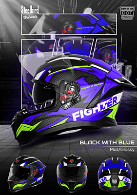 STEELBIRD SBH-57 ISS FIGHTER F7 MATT BLACK/BLUE C/V 580MM WITH EXTRA SMOKE VISOR STEELBIRD SBH-57 ISS FIGHTER F7 MATT BLACK/BLUE C/V 580MM WITH EXTRA SMOKE VISOR
