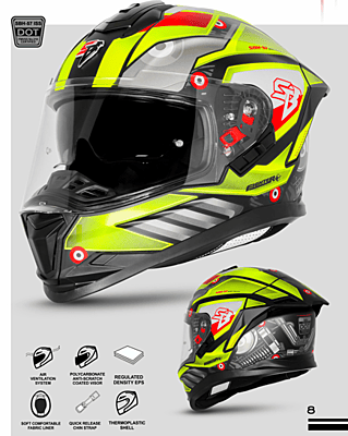 STEELBIRD SBH-57 ISS FIGHTER F8 MATT BLACK/NEON C/V 580MM WITH EXTRA SMOKE VISOR