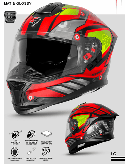 STEELBIRD SBH-57 ISS FIGHTER F8 GLOSSY BLACK/RED C/V 600MM WITH EXTRA SMOKE VISOR