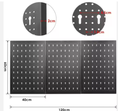 Metal Wall Pegboard with hooks - 3ft x 2ft Gray
