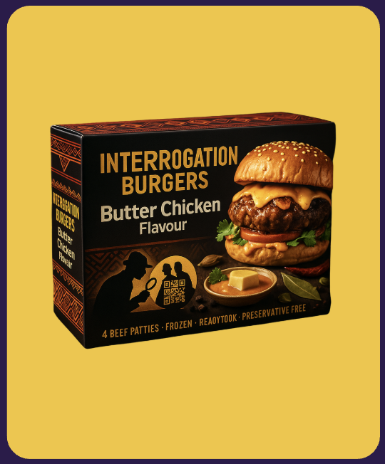Interrogation Burgers – Butter Chicken Flavour Interrogation Burgers – Butter Chicken Flavour