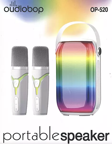 Oudiobop OP-520 Portable Speaker with Dual Wireless Microphones & LED Light