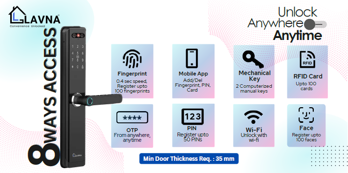 LAVNA LA24 Smart Face Door Lock | 8 Way Unlock LAVNA LA24 Smart Face Door Lock | 8 Way Unlock