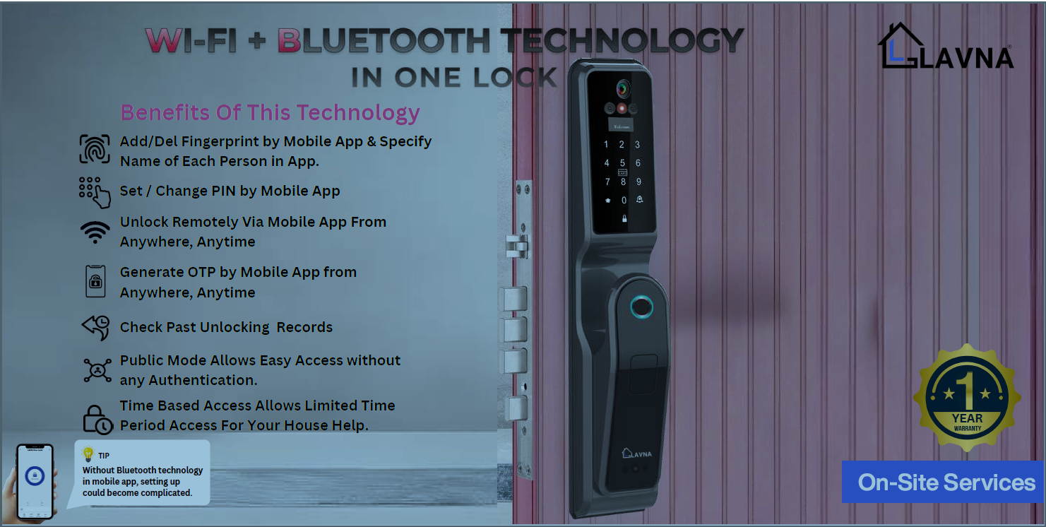 LAVNA 8-Way Premium Smart Door Lock with Camera (3 Year Warranty)