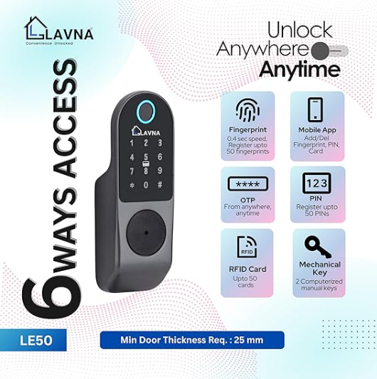 LAVNA LE50 Digital Door Lock | 6 Way Unlock |for Wooden/Metal Doors LAVNA LE50 Digital Door Lock | 6 Way Unlock |for Wooden/Metal Doors