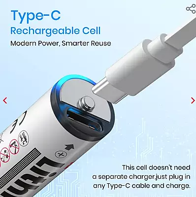 Portronics AA Lithius Cell USB-C Rechargeable Lithium-ion Battery