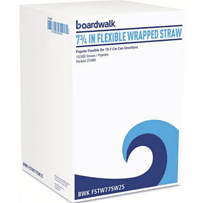 Flexible Wrapped Straws, 7.75", Plastic, White, 500/Pack