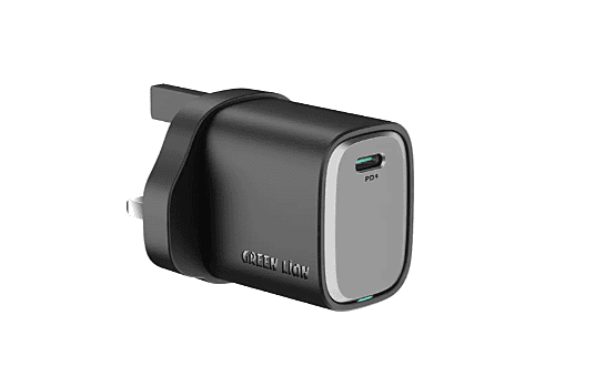 Green Lion SUPRA 20W GaN Wall Charger, Ultra-Compact USB-C PD Fast Charging, UK 3-Pin Plug