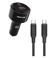 Green Lion Roadex 80W Triple Port Fast Car Charger, USB-A QC 3.0, Includes 1m C to Lightning Cable