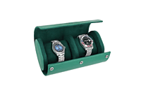 Green Lion Duo Watch Roll Case Snap-Button Closure /Leather & Velvet - Rolex Green