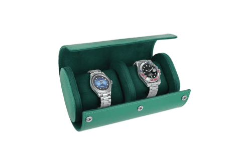 Green Lion Duo Watch Roll Case Snap-Button Closure /Leather & Velvet - Rolex Green