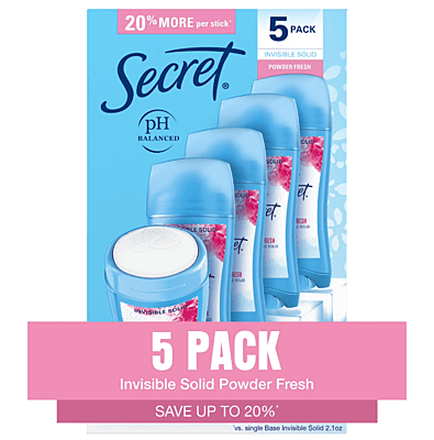 Secret Invisible Solid Deodorant, Powder Fresh (2.6 oz., 5 pk.)