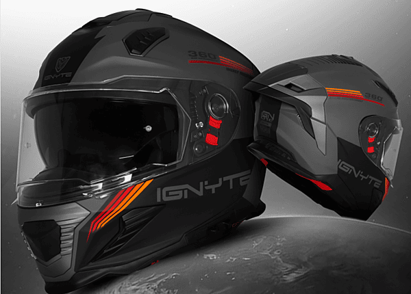 IGNYTE IGN-16 ISS DOT QUANTUMM GLOSSY DARK GREY ANTHRACITE 7540C+RED/ORANGE C/V 620 MM WITH EXTRA SMOKE VISOR
