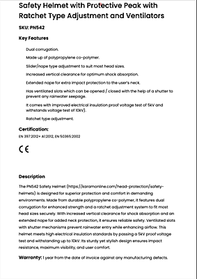 Safety Helmet with Protective Peak with Ratchet Type Adjustment and Ventilators