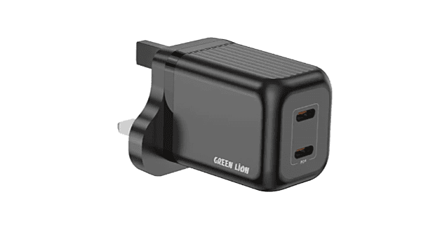 Green Lion Ultra Compact 45W GaN Dual USB-C Wall Charger, PD 3.0 , Portable UK Plug – Black