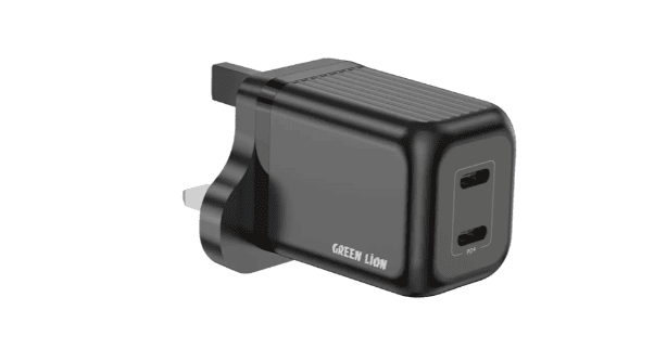 Green Lion Ultra Compact 45W GaN Dual USB-C Wall Charger, PD 3.0 , Portable UK Plug – Black