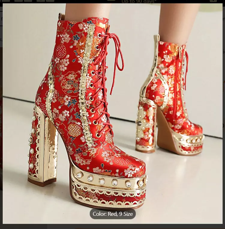 Embroidered Statement Chunky Heel