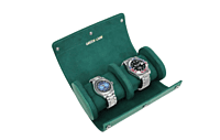 Green Lion Duo Watch Roll Case Snap-Button Closure /Leather & Velvet - Rolex Green