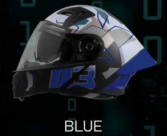 STEELBIRD SBA-20 ISS NUMEROLOGY 03 GLOSSY BLACK/BLUE C/V 600 MM WITH EXTRA SMOKE VISOR,BLUE SPOILER