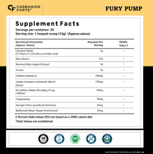 Carbamide Forte Fury Pump Pre-Workout 30 servings | طاقة سي اف كاربامايد