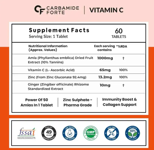 Carbamide Forte Vitamin C + Zinc 60 Tabs | فيتامينات ومعادن فيتامين سي وزنك Carbamide Forte Vitamin C + Zinc 60 Tabs | فيتامينات ومعادن فيتامين سي وزنك