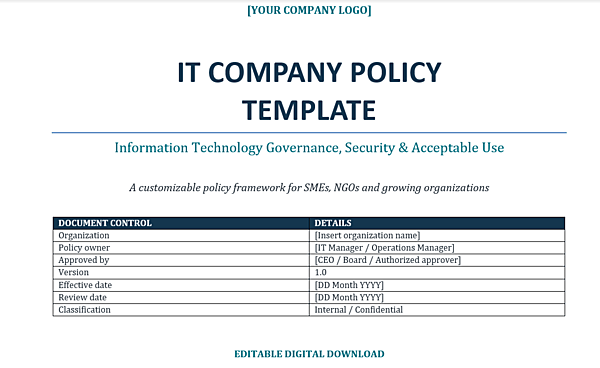 IT Company Policy Template IT Company Policy Template