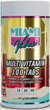 Miami Vibes Multivitamin Tablet 100 Tabs | فيتامينات متعددة ميامي فايبز-Unflavored بدون نكهة Miami Vibes Multivitamin Tablet 100 Tabs | فيتامينات متعددة ميامي فايبز-Unflavored بدون نكهة