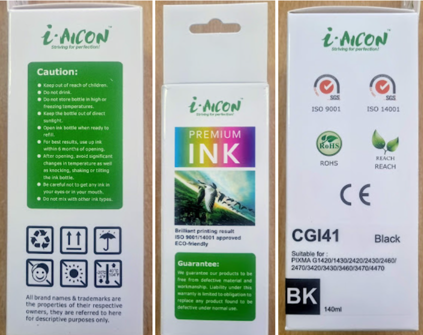 AICON PREMIUM INK CGI41 BLACK FOR CANON GI-41 140ML