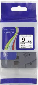 AICON LABEL TAPE #221 BK/WH 9MM FOR BROTHER TZE-221