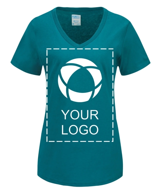 Port & Company® Ladies Core Cotton V-Neck Tee Screenprint