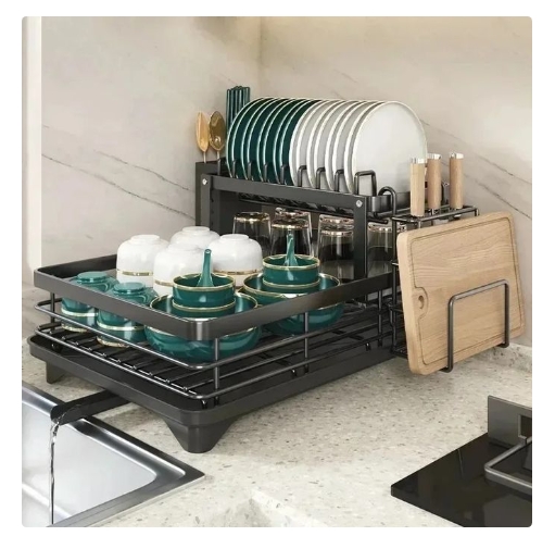 2 LAYERS PLATE RACK  PLATE DRAINER DISH RACK - BLACK