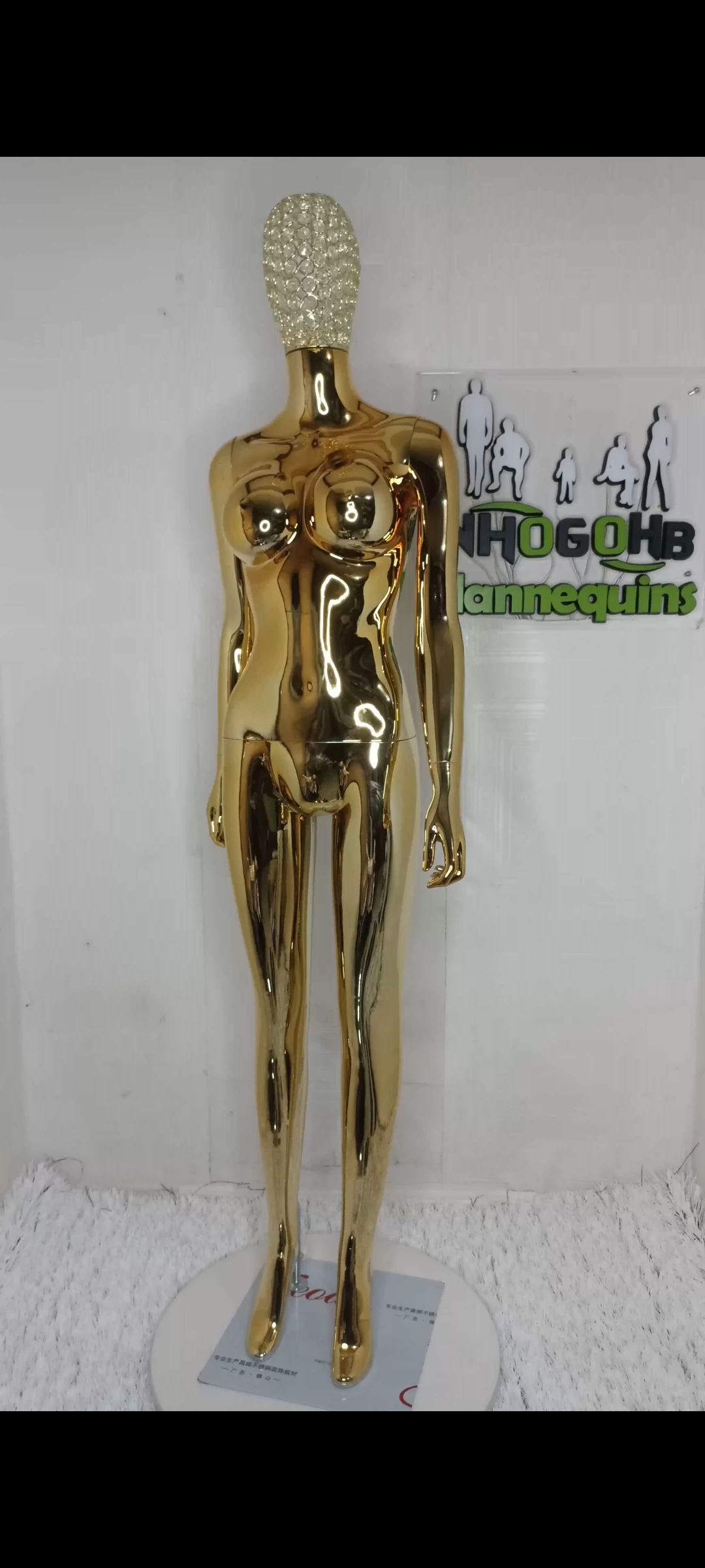 Gold Chrome Female Mannequin Size 8 Medium Bust with Diamond Stoned Wire Mesh Net Head