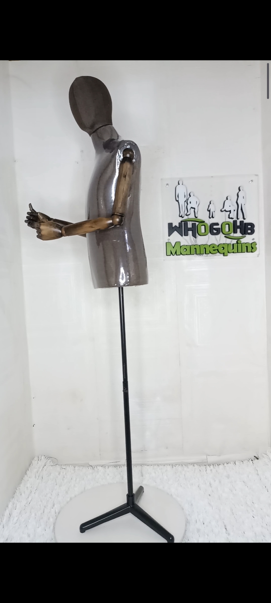 Tom Half Body Male Dressform Mannequin with wooden skeleton hands and Detachable Head