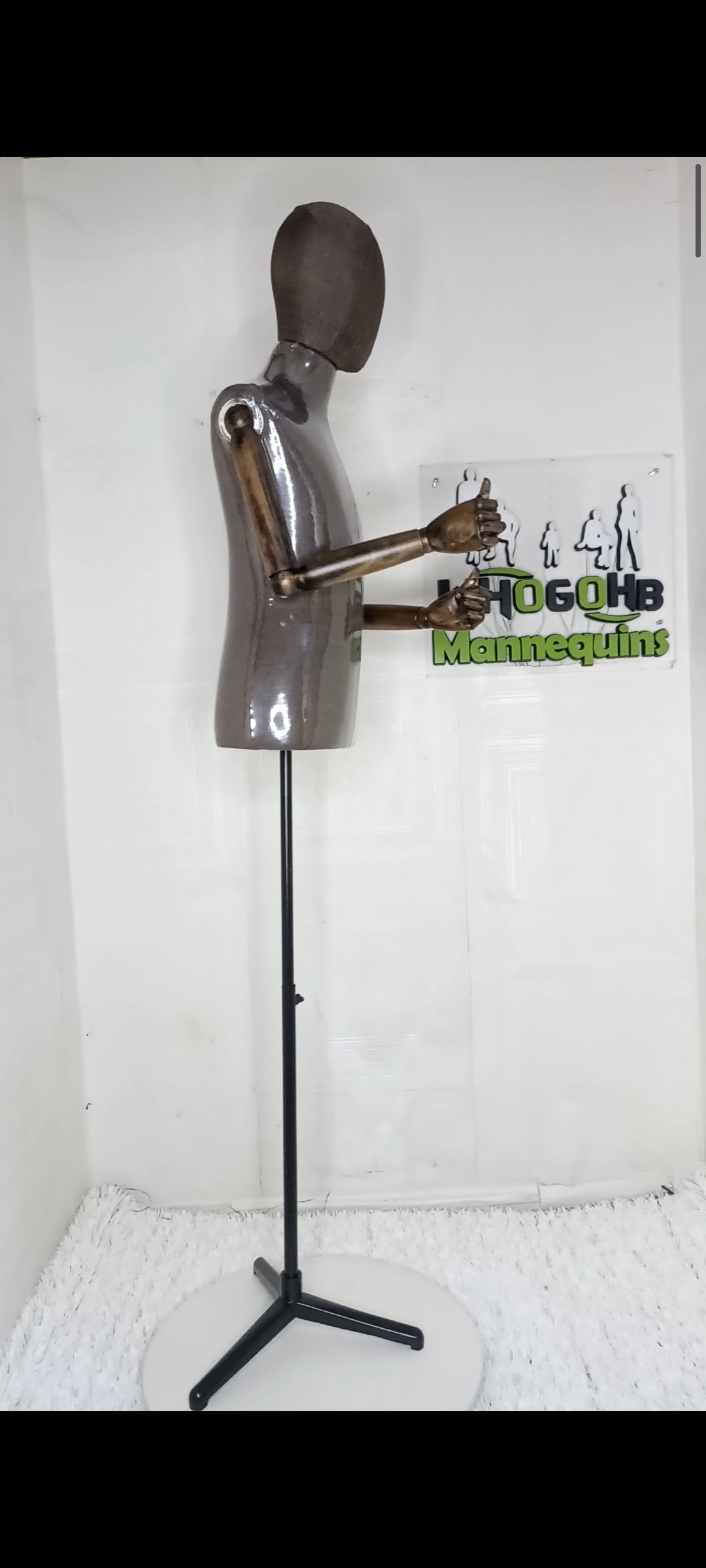 Tom Half Body Male Dressform Mannequin with wooden skeleton hands and Detachable Head