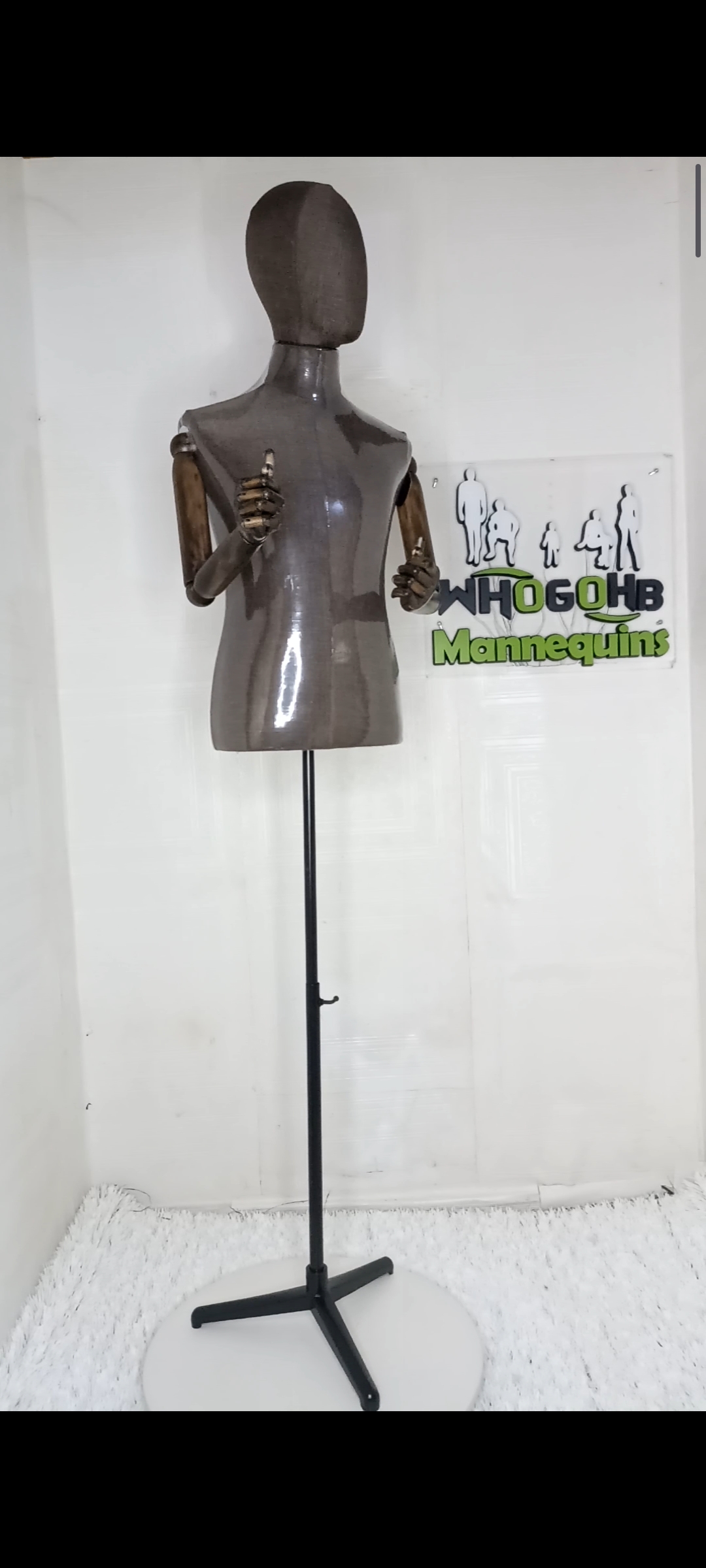 Tom Half Body Male Dressform Mannequin with wooden skeleton hands and Detachable Head